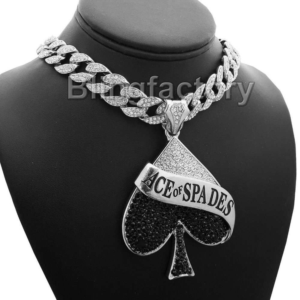 Ace of Spades Pendant & 18" Full Iced Choker Cuban